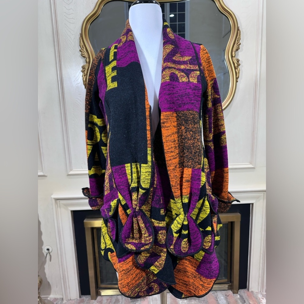 Bali Cardigan S Multi Color Abstract Knit Art To Wear Maximalist‎
